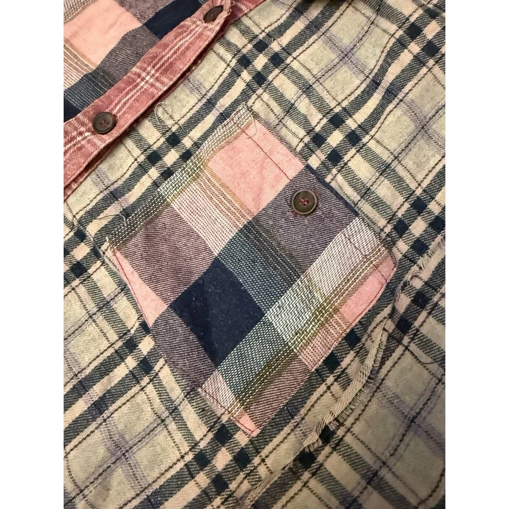 Bad Little Country Girl Tina Pink Patchwork Plaid Flannel Shirt Dress Small